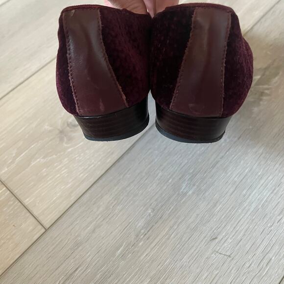 Anthropologie Bisue Ballerinas Flat Women's 40 Burgundy Embossed Smoking Loafer - Picture 11 of 14